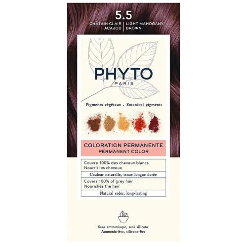 Phyto Permanent Hair Color Kit Μόνιμη Βαφή Μαλλιών με Φυτικές Χρωστικές, Χωρίς Αμμωνία 1 Τεμάχιο - 5.5 Ανοιχτό Καστανό Μαονί